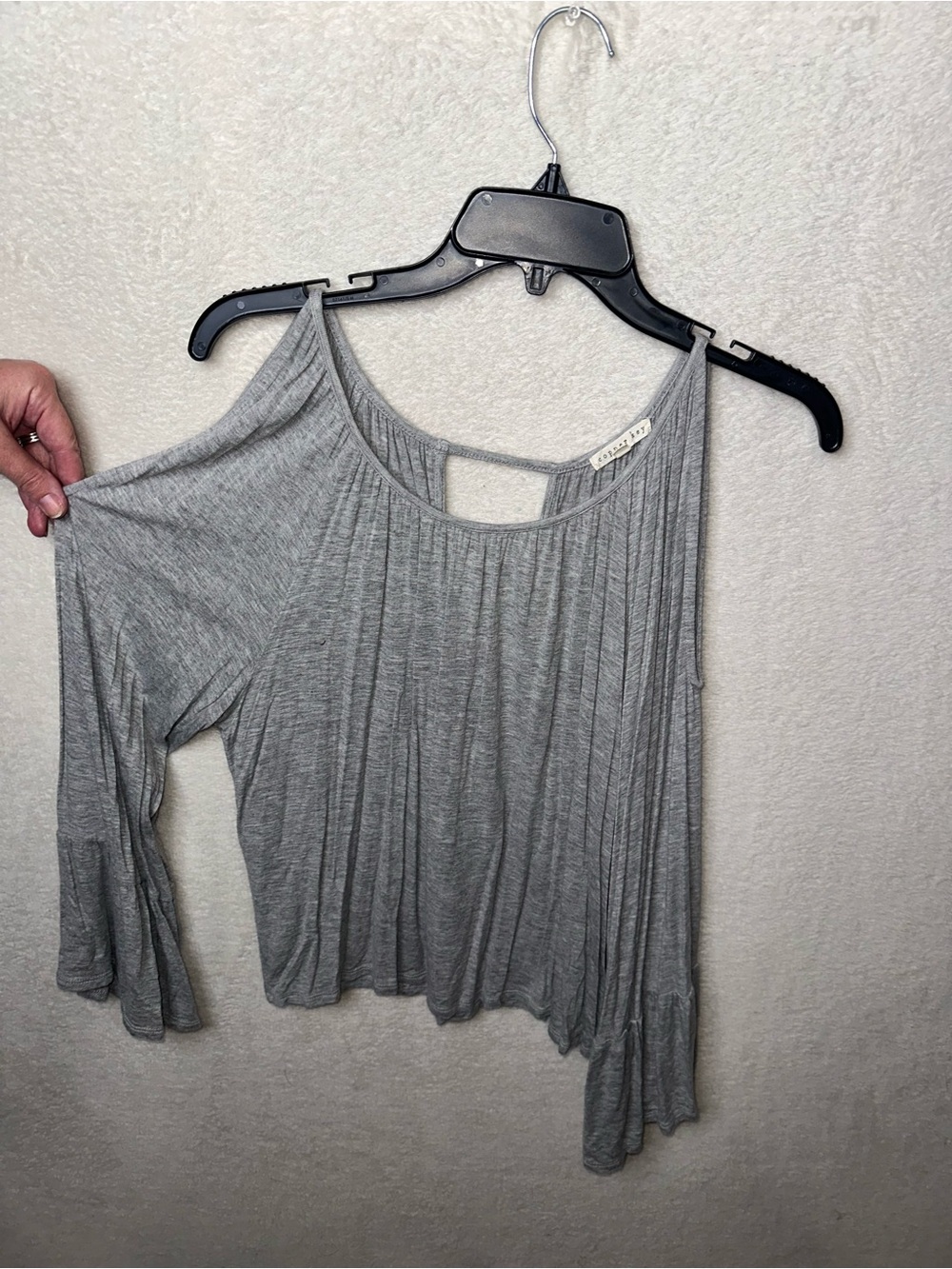 Copper Key Gray Off the Shoulder Draped Shirt